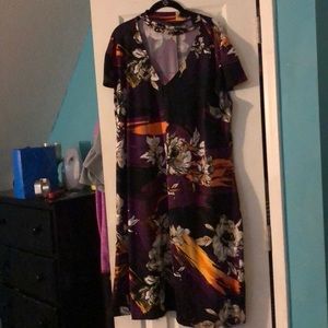 Purple Floral Mock Neck Fit and Flare Dress